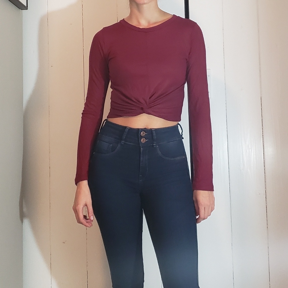 Burgundy Cropped Shirt